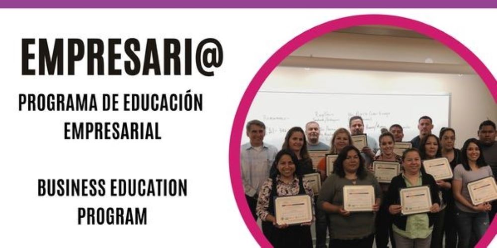 Photos of people with certificates-Business Education Program words